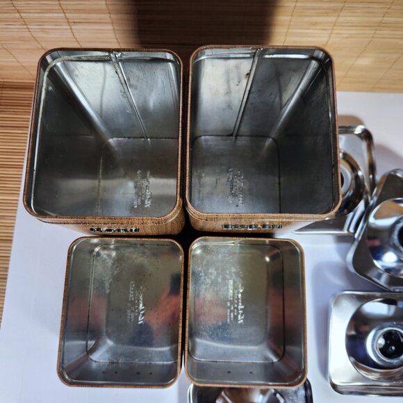 The Queen Line Tin Canister Set of 4 Brown Containers by A.R. Lite Mid Century - Picture 10 of 11